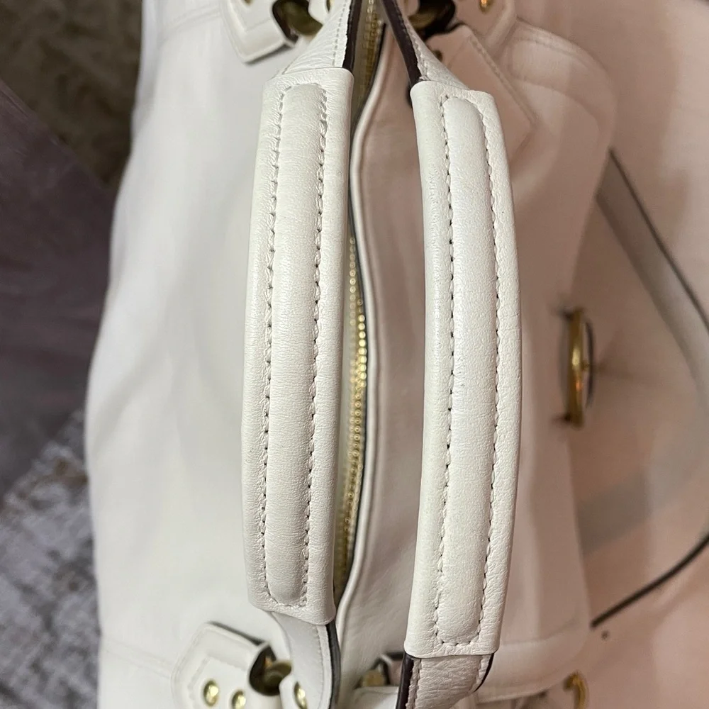 Coach Campbell Leather Izzy Fashion Satchel in Ivory/Brass